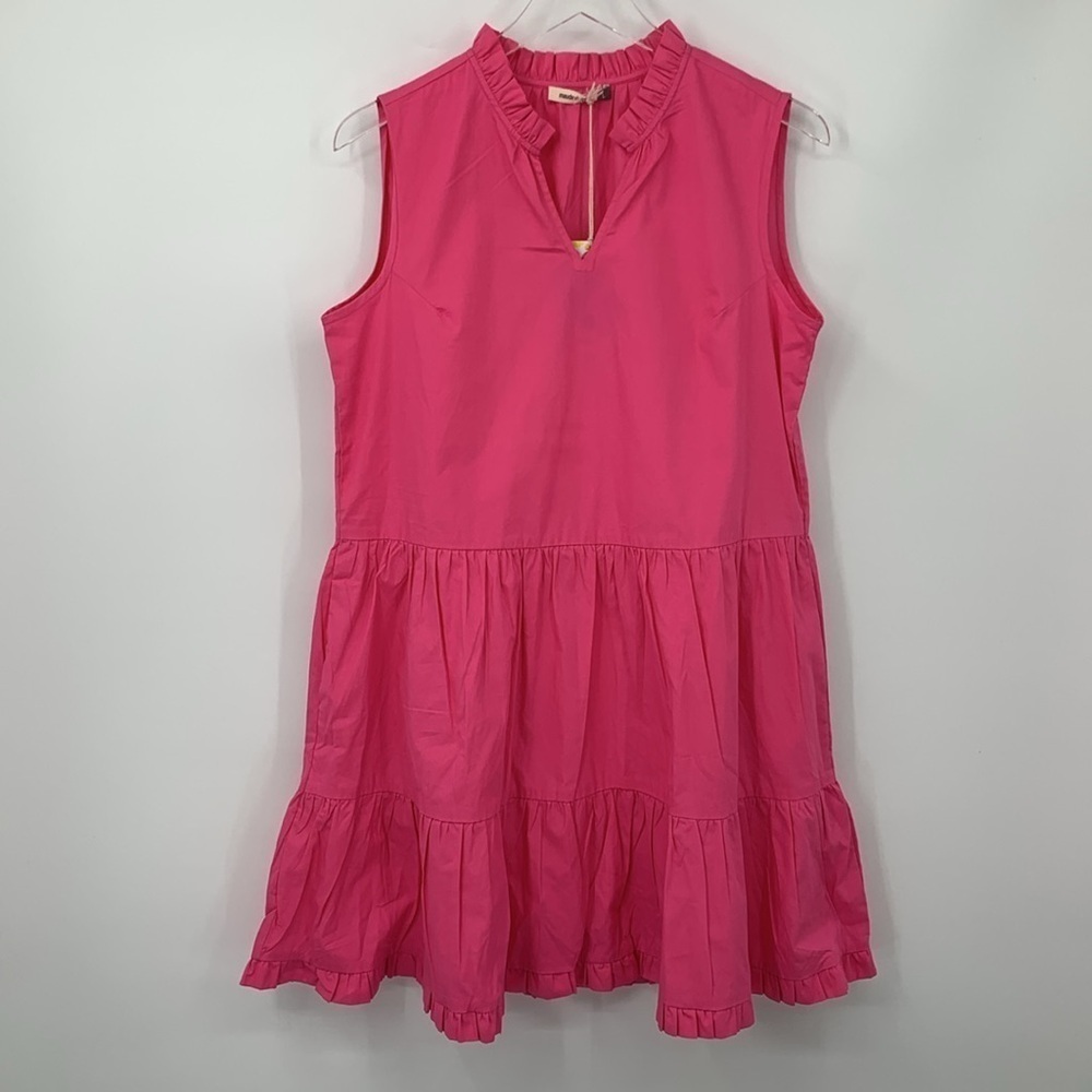 Maude Viviante Nia tiered mini dress Azalea pink ruffle sleeveless new Large